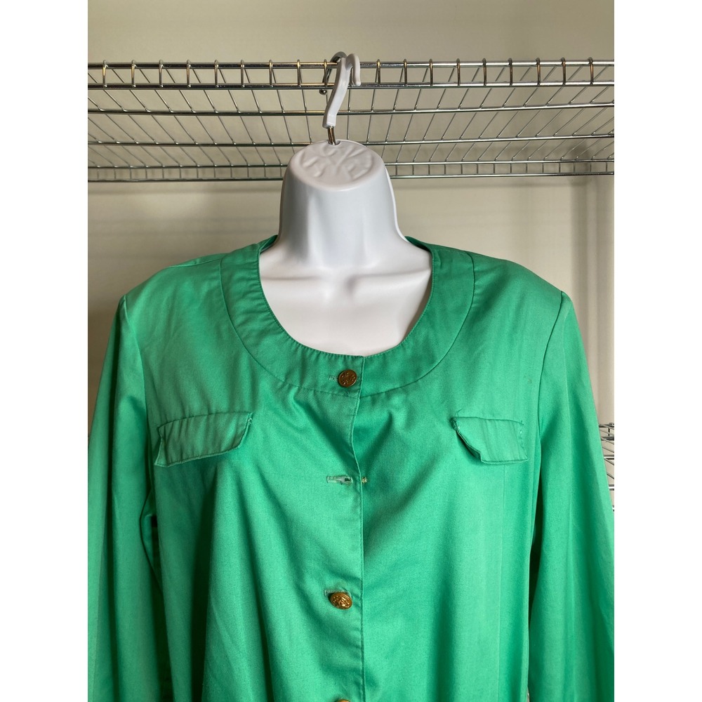 Vintage Paul Alfred LTD Green Midi Dress Sz 16 Belted Pockets‎ Career Secretary - Picture 8 of 11